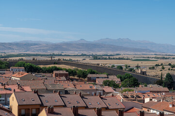 View from the wall surrounding the old town of the Spanish city of Avila (Spain) on a sunny summer morning