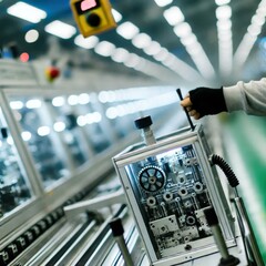 Fototapeta premium Precision in Motion: A Worker at the Heart of Modern Manufacturing