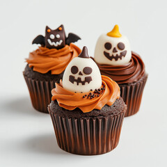 Spooky Halloween Cupcakes with Chocolate Skulls and Bats - Festive Dessert Art