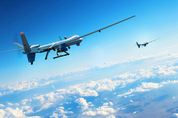 Obraz premium A swarm of drones flying in the sky. Perfect for projects related to technology, surveillance, or futuristic warfare.