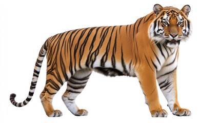 Obraz premium Majestic Tiger with Stripes Standing on a White Background