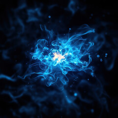 Obraz premium A vibrant blue abstract explosion of energy and light, emanating a sense of depth and mystery against a dark background.