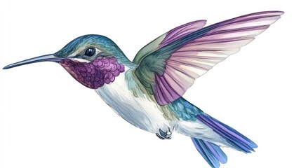 Fototapeta premium Hummingbird in Flight Watercolor Illustration