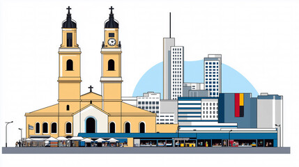 Obraz premium Illustration of a festive Christmas market in a city square