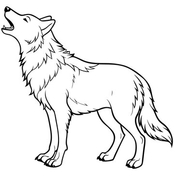 recommend clip art: howling wolf white background, vector illustration line art