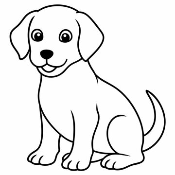 recommend clip art: cute puppy of harrier, sitting , use outlines only, vector illustration line art
