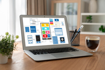 UX UI design process for modish mobile application and website . Creative prototype of wireframe...