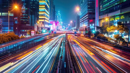 Obraz premium Nighttime Cityscape with Traffic Lights