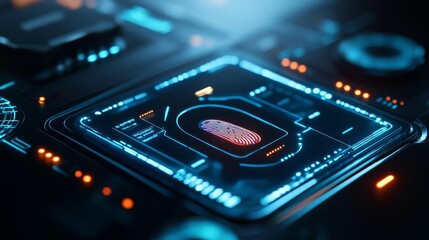 Obraz premium Advanced fingerprint scanner, glowing LED interface, futuristic device
