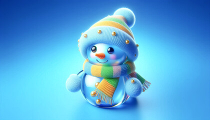 Glass snowman cartoon in snowy landscape. Christmas Celebration Time