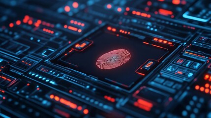 Obraz premium Digital fingerprint scanning, glowing biometric interface, futuristic security concept