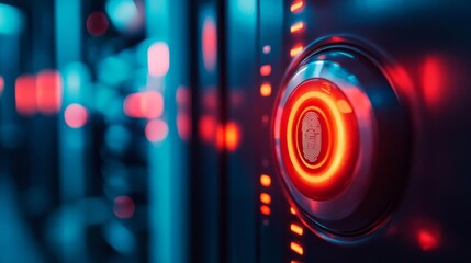 Digital locker access, glowing fingerprint sensor, smart urban gym