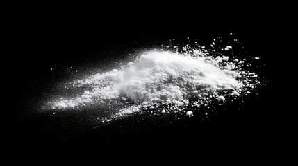 A top-down view of white powder spread across a black background