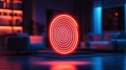 Fototapeta premium Fingerprint displayed as a floating digital object in a smart home environment, home security, digital smart home