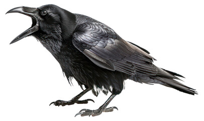 Fototapeta premium PNG Black raven with open beak