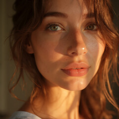 closeup photo shoot of a beautiful young woman, sunlight