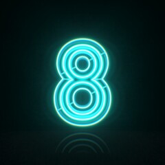 Cyan blue neon wire Number 8 EIGHT 3D