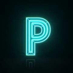 Cyan blue neon wire font Letter P 3D