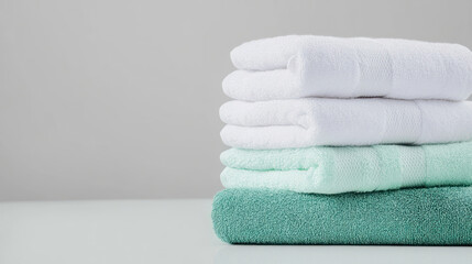 green and white stacked towels