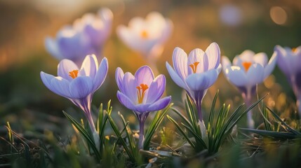Purple Crocus Flowers Blooming in Spring