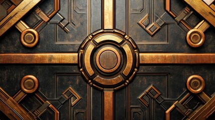 Abstract Metallic Panel with Geometric Shapes and a Central Circle