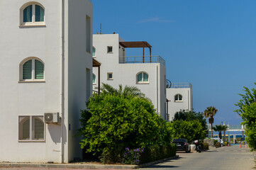 residential complex with white villas on the Mediterranean on the island of Cyprus