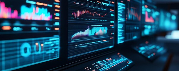 Fototapeta premium Cyber analyst, augmented reality graphs, interactive data charts, ultra-modern office