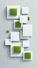 Fototapeta premium Abstract geometric background with white squares and green blocks