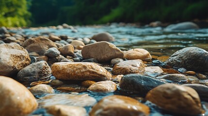 Obraz premium Serene River Stones Background with Shallow Depth of Field for Design and Decor