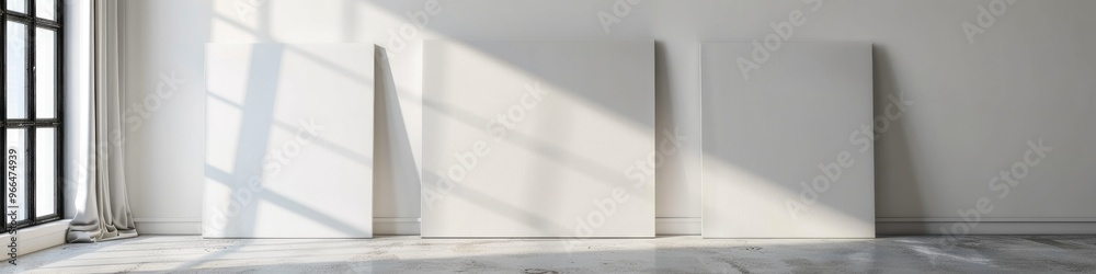 Poster mockup featuring a clean cloth for art display with a horizontally placed canvas on the floor by a w