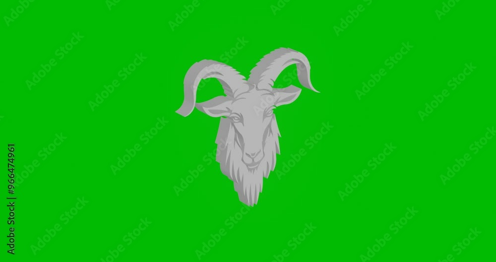 Poster animation of rotation of a white goat symbol with shadow. simple and complex rotation. seamless loop