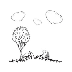  Graphic forest theme. Hand draws graphic illustrations on a white background. Graphic forest theme for design