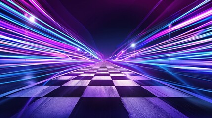 Neon Lights on Checkered Road