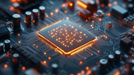 Fototapeta premium Quantum AI research, glowing quantum states, futuristic computing lab, abstract theme