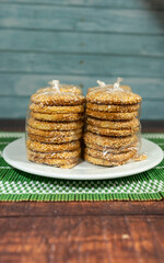 sesame crackers on a plate, oriental dessert