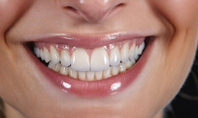 Obraz premium A close-up shot of a person smiling, showcasing their bright white teeth
