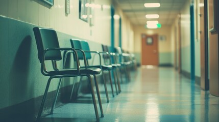 Fototapeta premium Empty Chairs in a Hospital Corridor