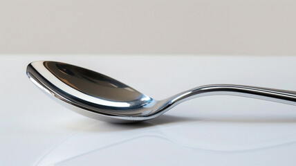 Stainless steel spoon on a clear white bacgground 