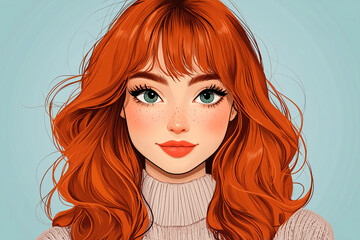 Fototapeta premium Beautiful redhead woman with freckles is smiling