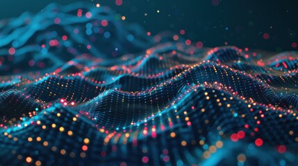 Abstract Digital Landscape with Glowing Particles