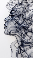 Stunning abstract art featuring fluid black lines forming the delicate profile of a woman’s face,