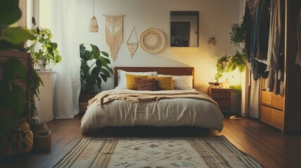 Bohemian interior design of modern bedroom