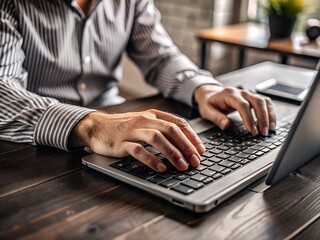 Close-up of a computer worker's hands on a keyboard