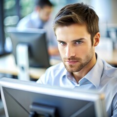 A computer worker in a tech startup office