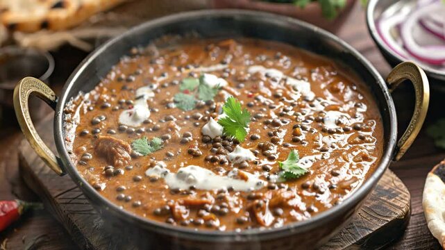 Dal makhani indian food moves with smoke around