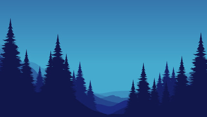 forest silhouette with mountain cliff flat design vector illustration good for background, wallpaper, backdrop, graphic resource, presentation, template, ads, advertising, business, and flyer