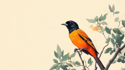 Fototapeta premium Orange Bird Perched on a Branch