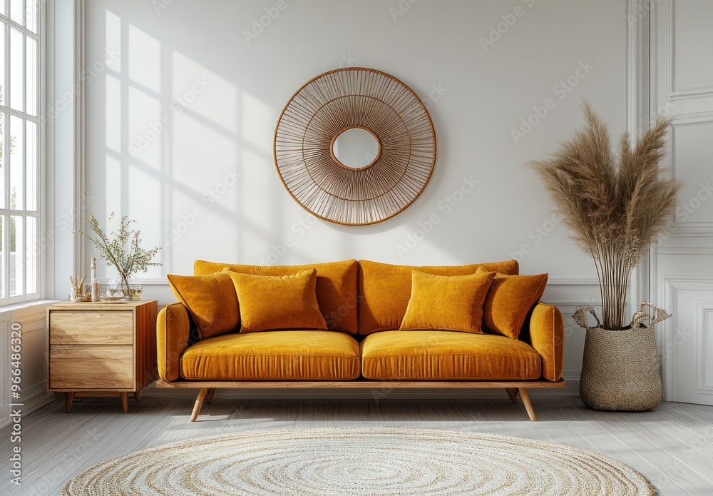 Poster Modern Living Room Interior Design with Mustard Yellow Sofa