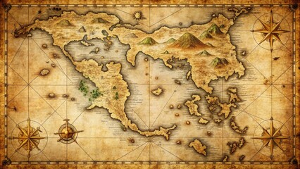 Vintage nautical map of Korfu island, Greece, featuring intricate details of bays, harbors, and settlements, with a distressed, aged-paper texture.