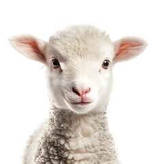 Fototapeta premium Cute baby lamb in close-up, isolated against a white backdrop